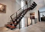 Customized Wooden Tread Straight Flight Staircase Glass Railing For Villa Design