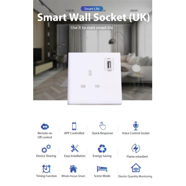 Zigbee Version UK Smart Wall Socket With USB