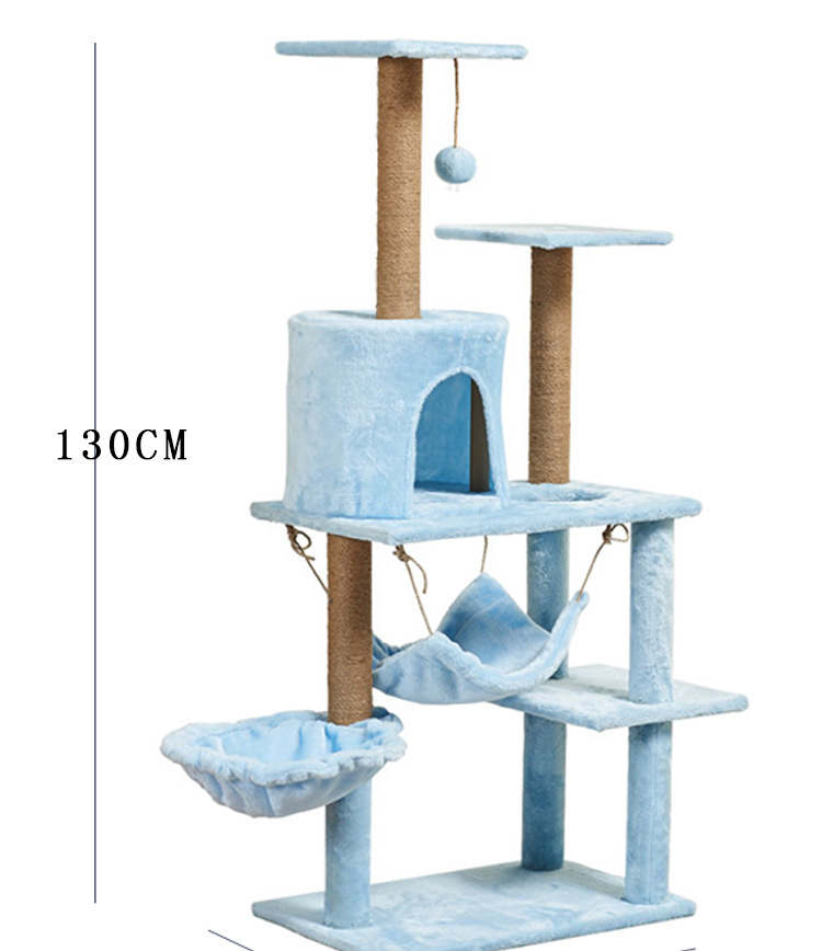 Cat Scratching Tree Natural Multi-level Platform Wooden Cat Tree With Hammock