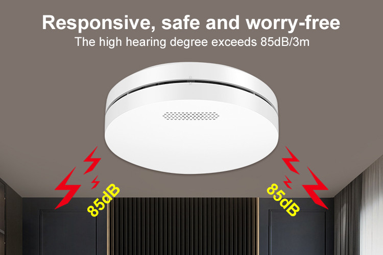Alkaline Zinc Battery Tuya Wifi Intelligent Fire Smoke Alarm Detector With 85 Decibel Alarm