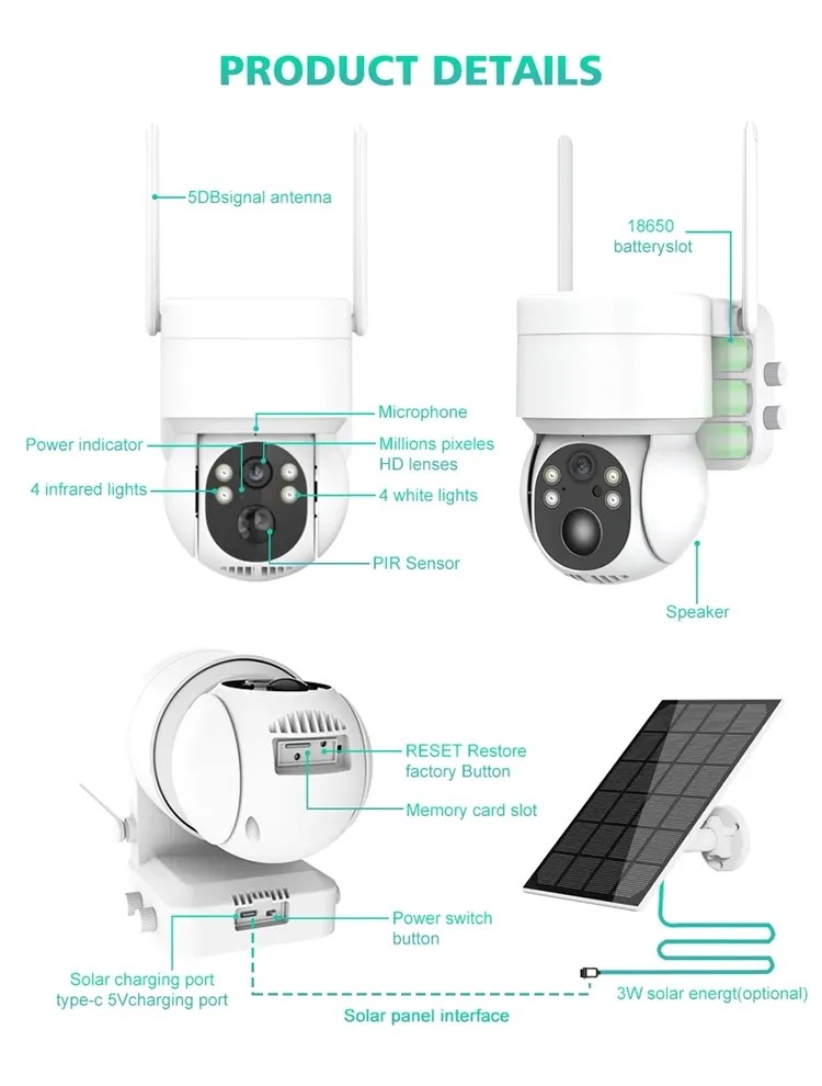 Battery Power Solar 4G Security Camera Wireless WiFi Network