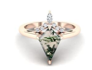 Wholesale Natural Moss Agate Gemstone Genuine 925 Sterling Silver Ring for Women Kite Cut Women's Ring from china suppliers