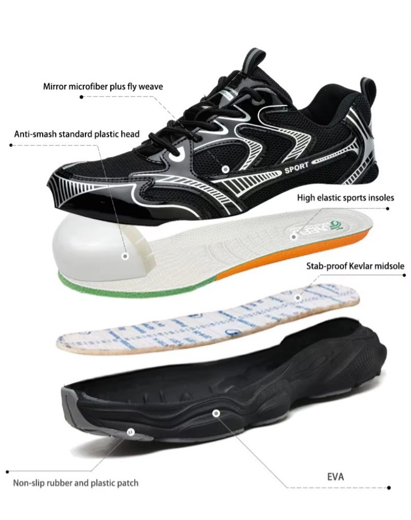 Microfiber Flyknit Black Industrial Safety Shoes Unisex EVA Sole Work Shoes