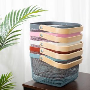 Wholesale Household 5L White Wire Storage Basket With Wooden Handle 5KG Load from china suppliers