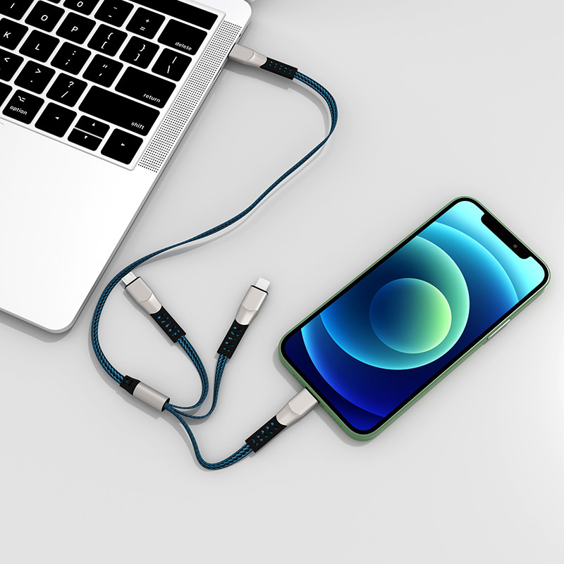 Zinc Alloy One To Three 3A Fast Charging Cable USB 2.0 Type C Android