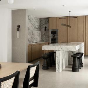 Wholesale Villa White Oak Wood Veneer Kitchen Marble Countertop Frame Line Door Panel Complete Kitchen Cabinet Set from china suppliers
