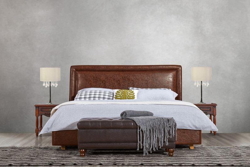 Leather Upholstered Headboard Custom Bed in hotel Guestroom king and queen size bedroom Wooden bed in High quality