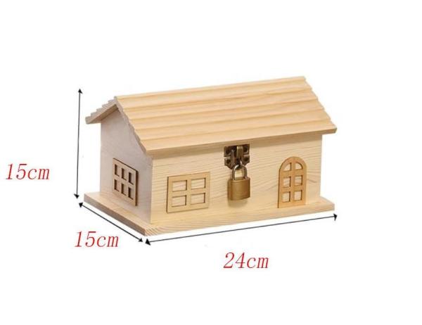 Wooden House Shaped Piggy Bank. Cute Home Decor andSaving Container. Premium