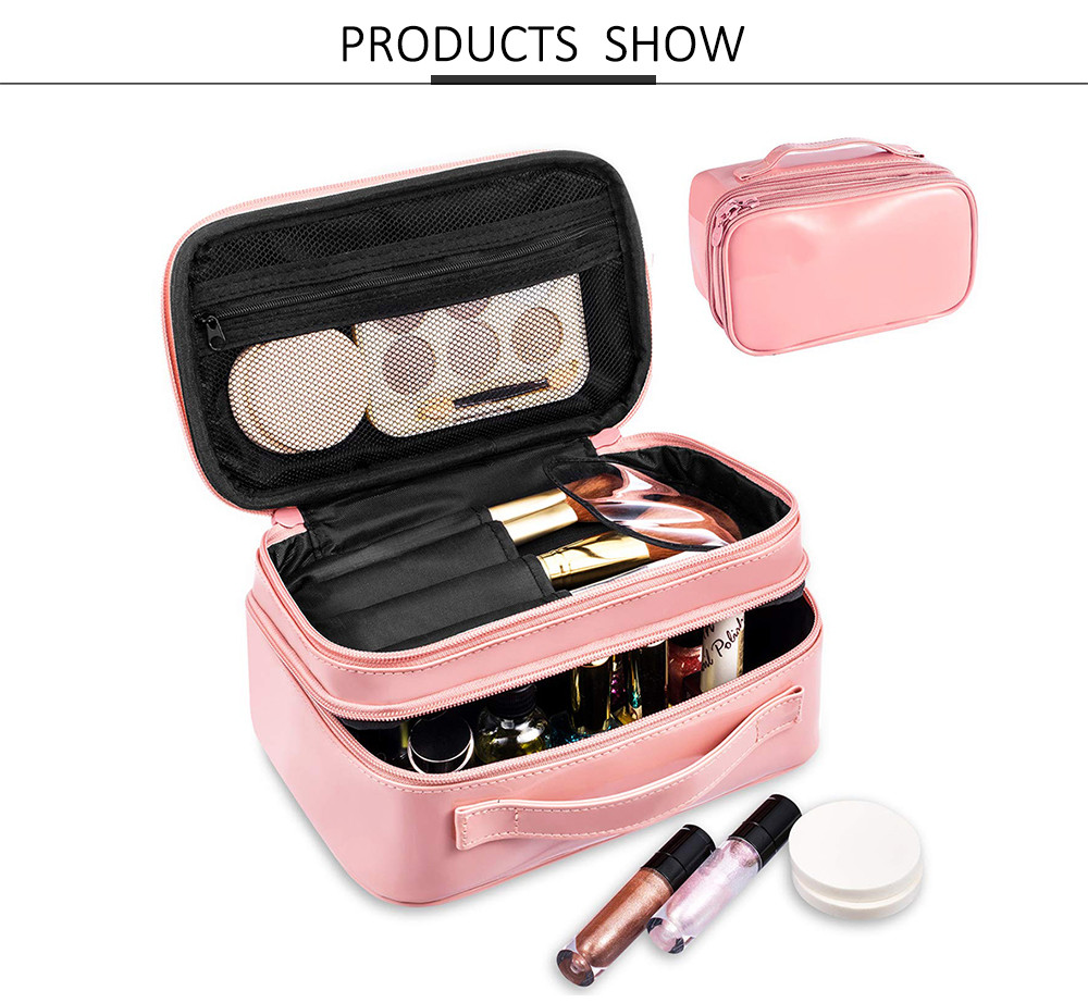 Double Layer Travel PU Leather Makeup Brush Holder Bag