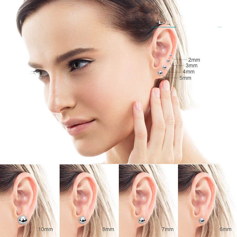 Wholesale New 316L Surgical Stainless Steel Round Ball Stud Earrings Assorted Sizes Hypoallergenic Pin for Men