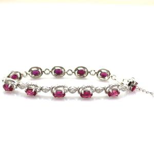 Wholesale Sterling Silver 5x7mm Oval Ruby Cubic Zircon Tennis Bracelet(B06PINK) from china suppliers