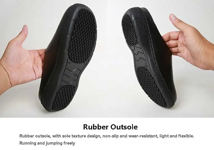 Casual Black Lightweight Nurse Shoes Non Slip Rubber Sole Slippers Waterproof Cowhide Leather Chef Shoes