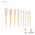 Beveling Ferrule Luxury Makeup Brushes 10pcs Yellow Plastic Handle Synthetic