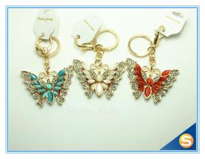 Wholesale Rhinestones Butterfly Shape Keychain Zinc Alloy Gold Plated Animal Metal Crystal KeyChains Ring Holder from china suppliers