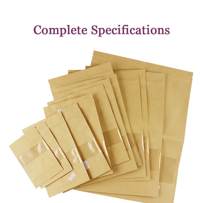 Doypack Resealable k Brown Kraft Paper Standing Up Pouches Food Grade Packaging Zipper Bags With Frosted Window
