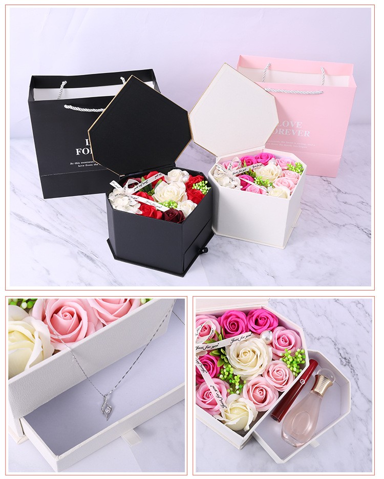 Custom 20x12 Flower Bouquet Box Black Diamond Shaped Jewelry Chocolate Gift With Drawer