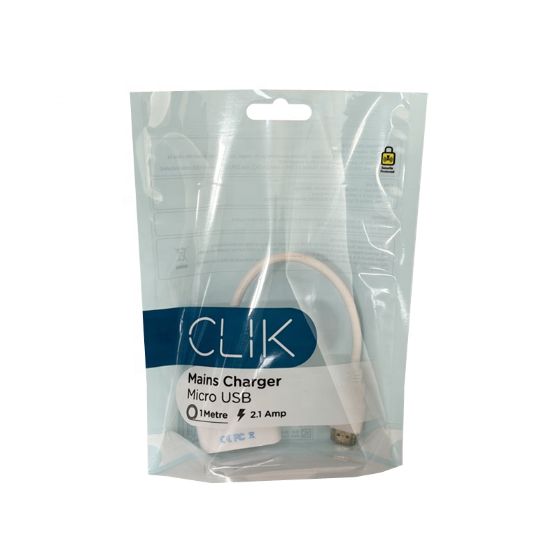 Glossy Clear Plastic Ziplock Pouch Bag For Mobile Phone Case And USB Cables Packaging