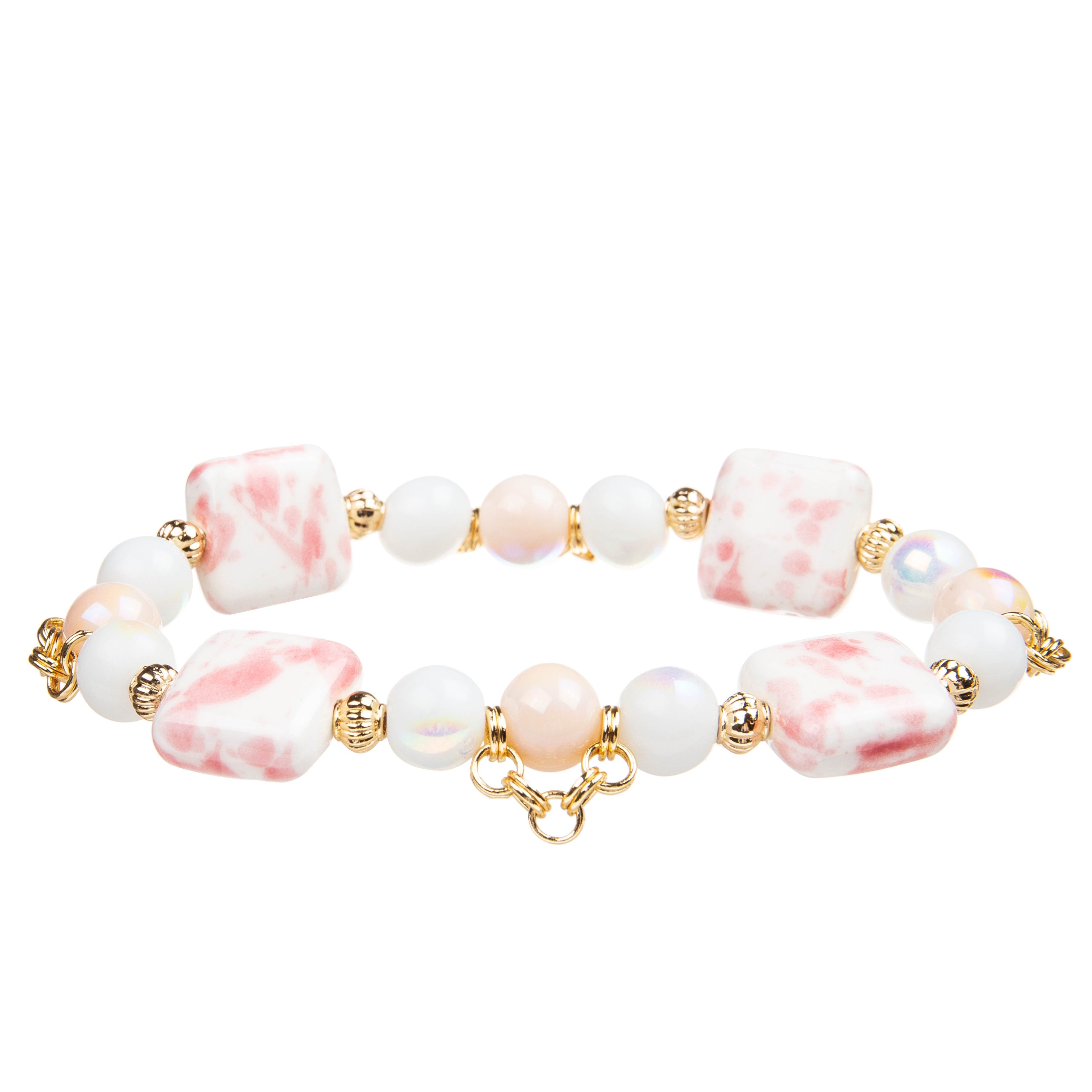 4 Colors Handmade Crystal Beads Bracelets With 4 Square Ceramic Block