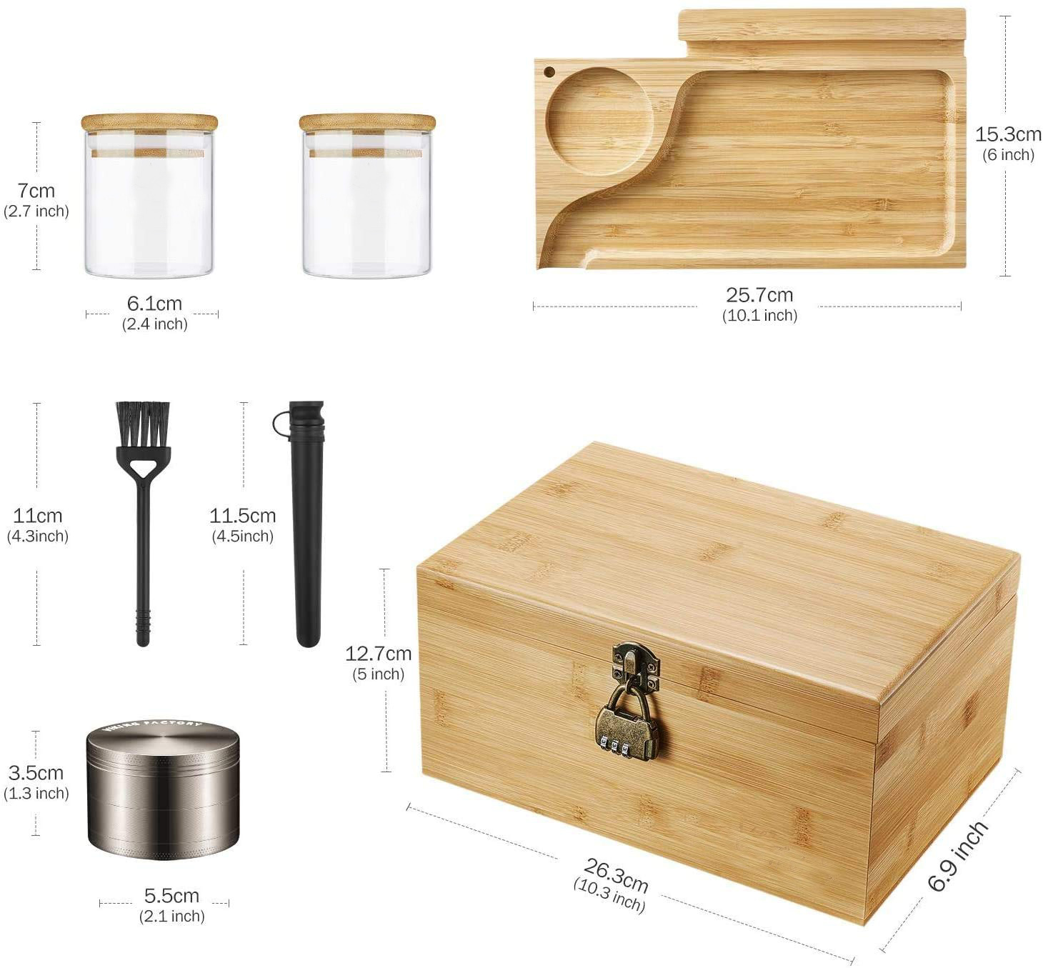Natural Bamboo Stash Box with tray Cigar box for Men's gift logo and color customizable