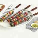 Nonstick Wooden Handle BBQ Grill Basket Kabob Grilling Baskets
