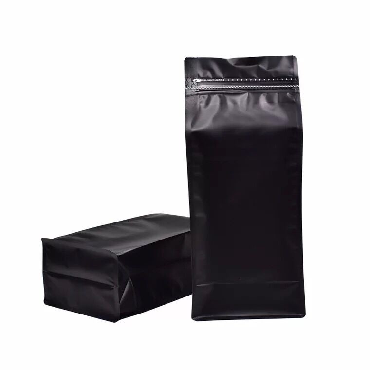 plastic coffee mate packaging bag quad side seal bag with flat bottom