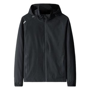 Wholesale 100% Cotton Windproof Large Size Mens Clothing Black Hooded Windbreaker from china suppliers