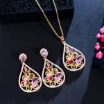 Women CZ zircon pendant necklace earrings ring copper jewelry set CZ Crystal