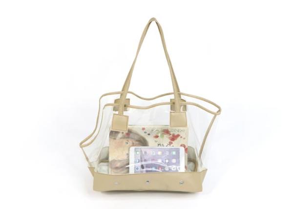 PU Leather Stitch PVC Clear Tote Bag Strong Bearing Capacity For Shopping / Pet
