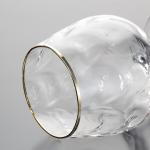 Hammered Unusual Brandy Cognac Glasses 16 Ounces Hand Blown With Gold Silver Rim