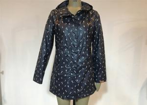Wholesale Windbread Water Proof Printed Ladies PU Jacket Coat Long Style Navy Color from china suppliers