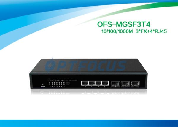 SNMP Managed Media Converter Fiber Optic Switch 3 Port SFP 1000BASE - Fx 4 Port