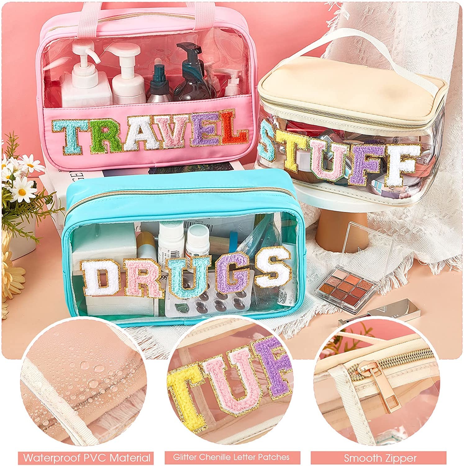 Clear Makeup Bags Makeup Bag Transparent Patch Bag PVC Waterproof Portable Glitter Cosmetic Bag Travel Toiletry bag