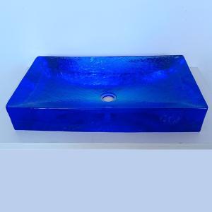 Wholesale Glazed Glass Bathroom Wash Basins Sky Blue Color 40KG Weight Vessel Sinks from china suppliers