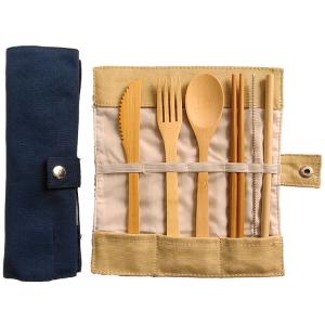 Wholesale Portable Bamboo Travel Cutlery Set Chopsticks Spoon Straw Six Piece Cloth Bag Packing from china suppliers