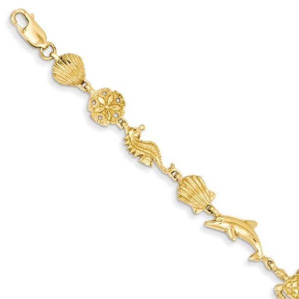14kt Yellow Gold Sea Life Bracelet 7 Inch Seashore Fine Jewelry Ideal Gifts For