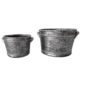 Wholesale Size 2 28.5*24.5*16.5cm Bronze Gray Dairy Fiber Stone Pot Garden Pot Flower Pot Set 2 from china suppliers