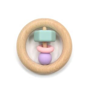 Wholesale Sensory Organic Beech Wooden Silicone Teether Non Toxic Mutlti Color from china suppliers