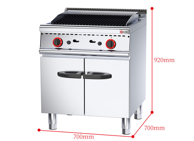 700*700* 850 70 mm Stainless Steel Gas Standing Lava Grill for Commercial Restaurant