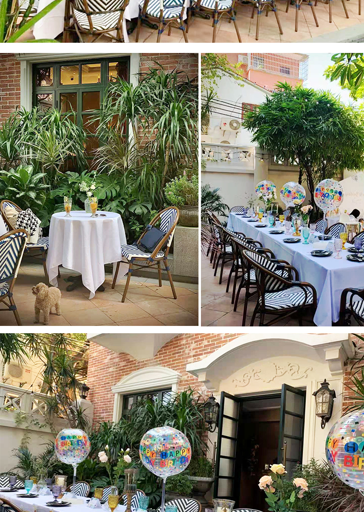 Cafe Garden Furnitures Black White Rattan Bamboo Dining Chairs