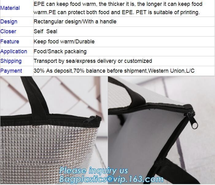 Reusable aluminium foil thermal insulation material cooler bag for picnic with Strapping tape closureRecycled PP Woven Plast