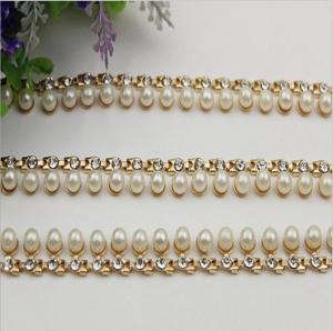 Wholesale Precise design high end pearl and diamond style light gold 90 mm length purse metal chains from china suppliers