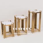 Modern Side End Table 3 Sets Wine Rack Cabinet With Gold Stainless Steel Base