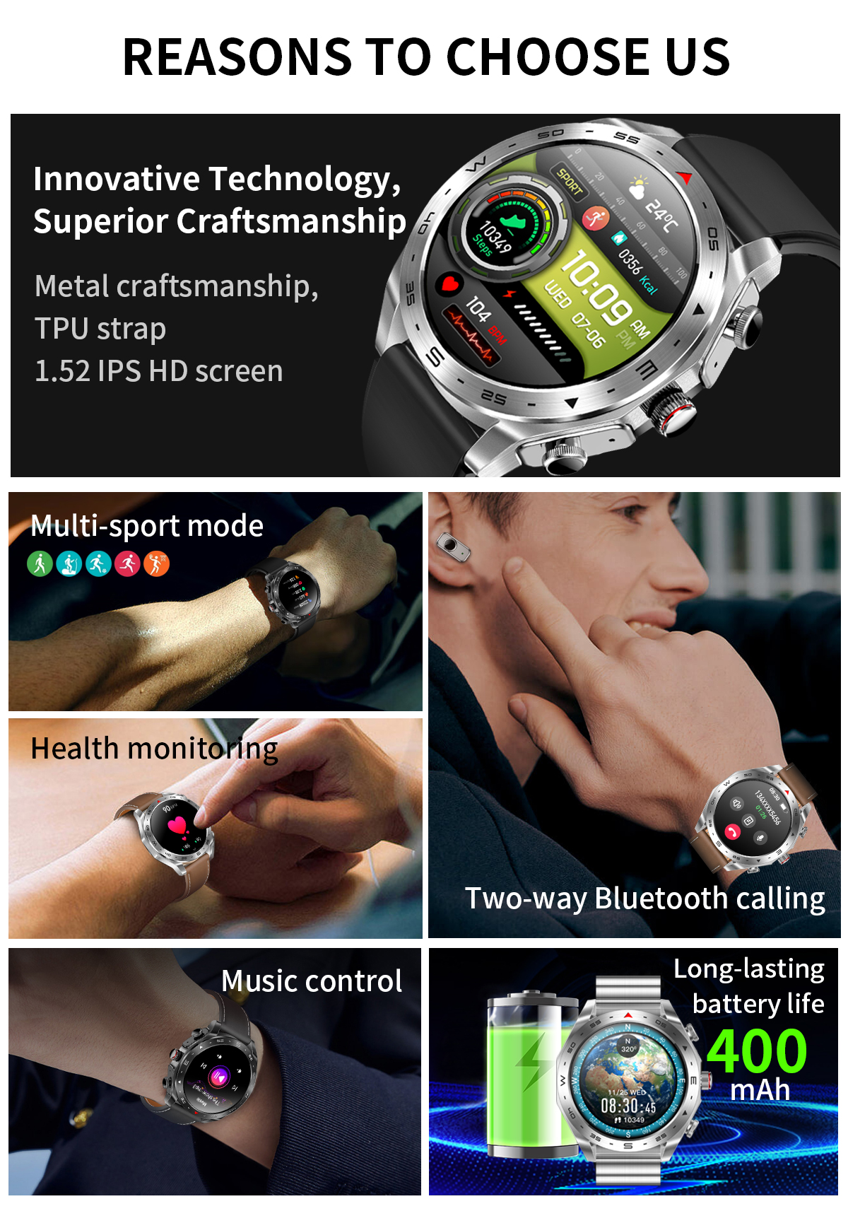 Touch Screen Smartwatch With Bluetooth Earbuds Sleep Monitor Music Player