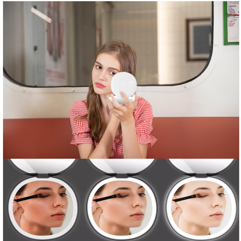 Beauty 3X Magnifying LED Compact Lighted Travel Makeup Mirror with Light