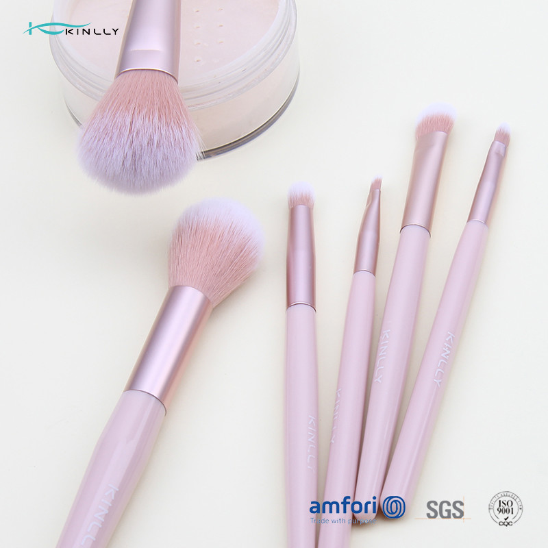 6PCS Aluminum Ferrule Pink Handle Makeup Brushes