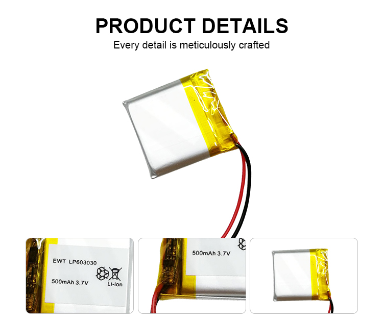 Customized Li Ion Polymer Battery 600mAh 3.7V 500mah Rechargeable Battery