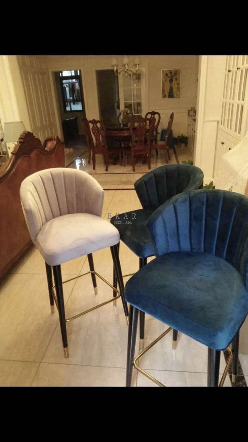 Modern Restaurant Chair Oak Wood Leg Fabric Bar Stool With Back