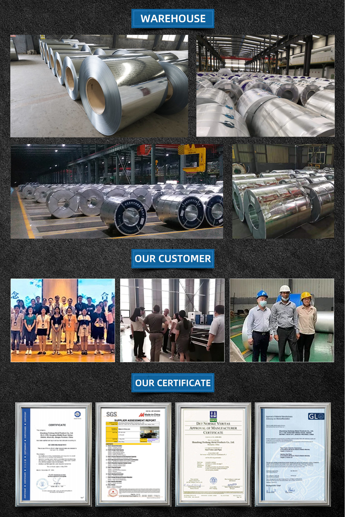 0.1-3mm Galvanized Sheet Coil Strip Hot Dip DC56D+Z 1000-6000mm