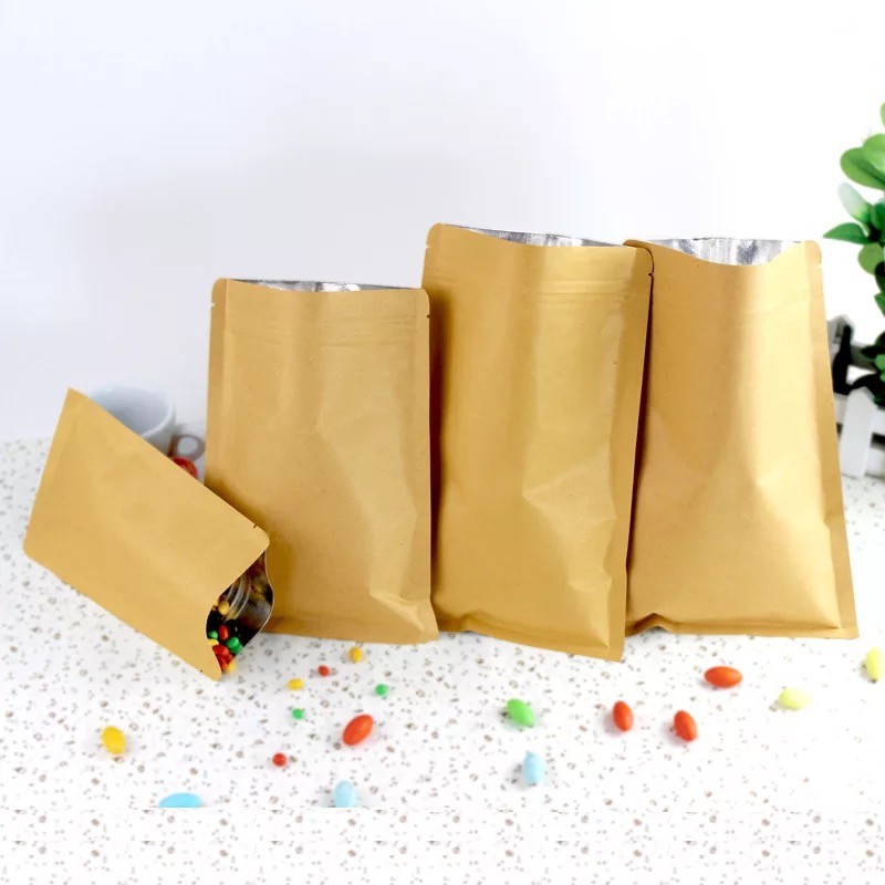 Stand up Craft Paper food Zipper Plastic Bag With Transparent Window