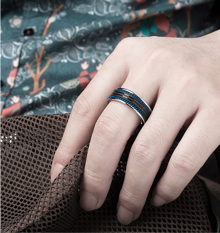 Black And Blue Plated Stainless Steel Men's Rings 6mm 7mm 8mm 9mm ring width